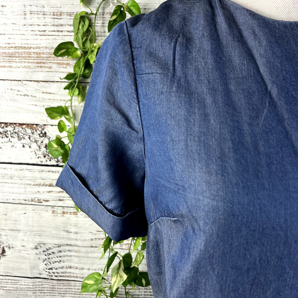 Banana Republic Dress $128 size 4 Denim Jean Tencel Career Wedding Knee A Line - Picture 7 of 16